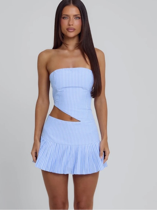 Outcast Clothing Dresses & Skirts - Outcast Elija Mini Dress Blue Stripe XS NWT Strapless Cutout Pleated